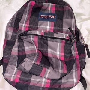 JanSport Checkered Backpack - Black, Pink, and Gray